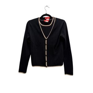 Co Op 2pc Set Cashmere Cardigan & Tank Top Womens Petite XS Black Luxury Career